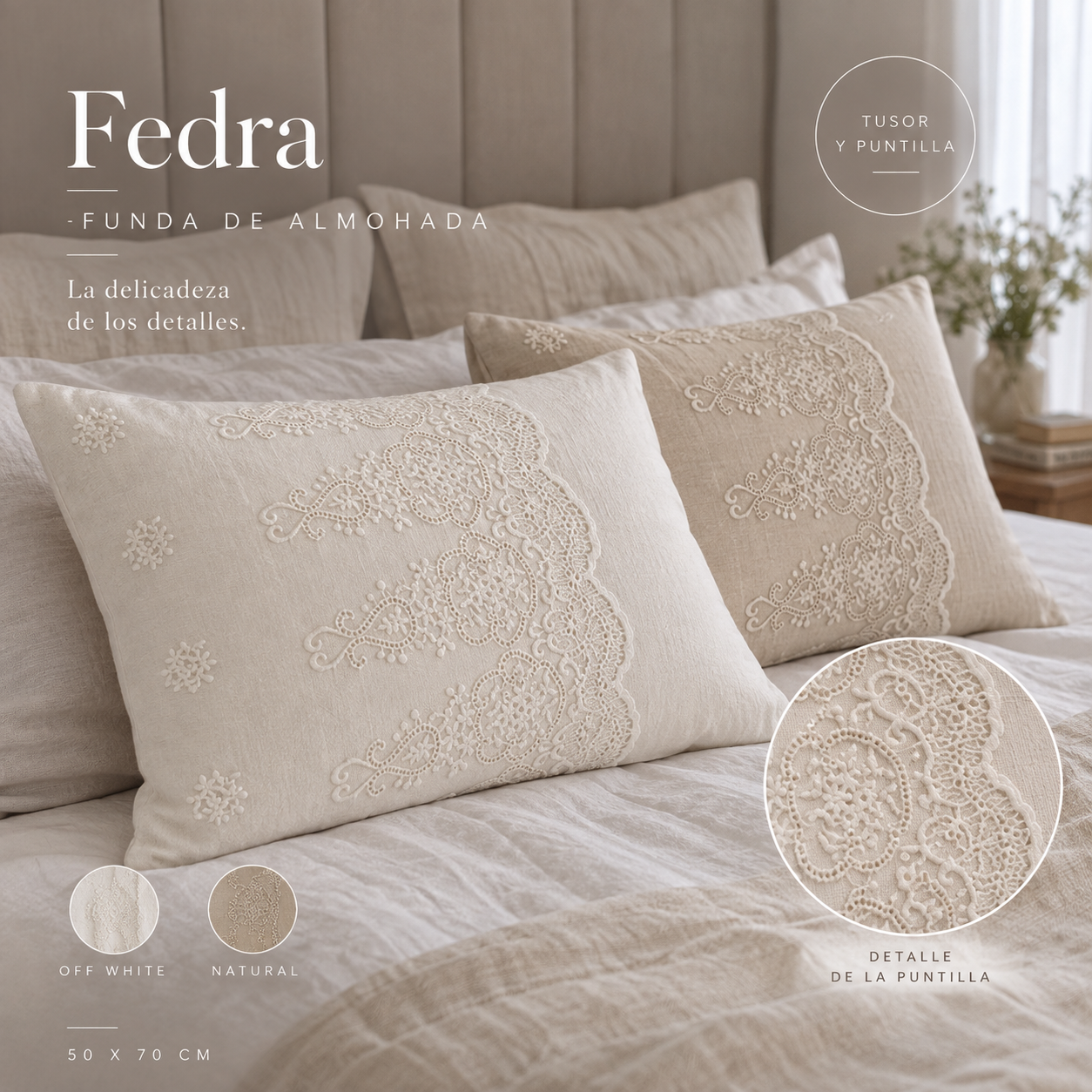 Funda Fedra de tusor con puntilla - disponible en natural y off white